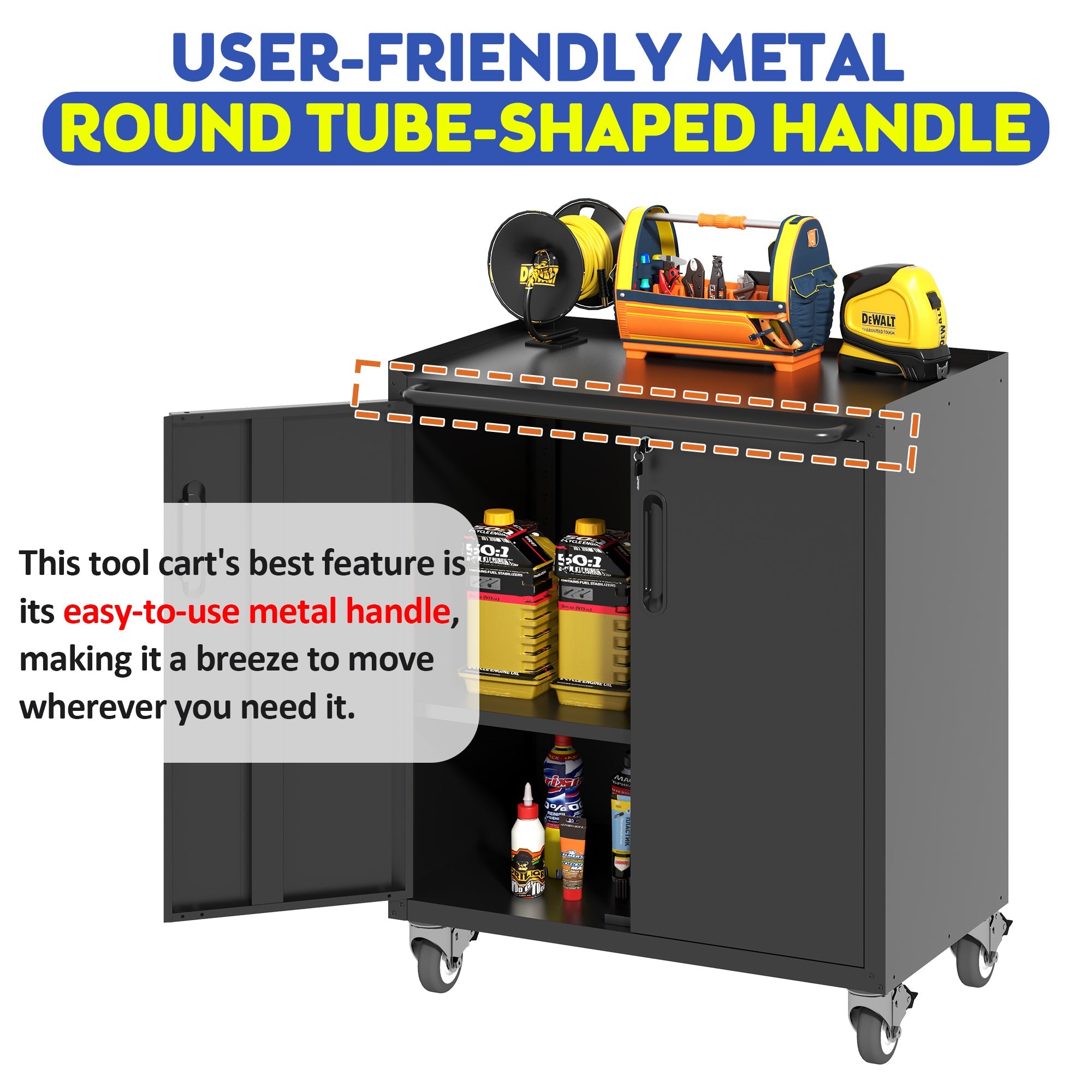 Heavy-Duty Metal Garage Storage Cabinet with Wheels - Sturdy Tool Storage Solution in Black Steel, 29.53x17.72x34.65 inches