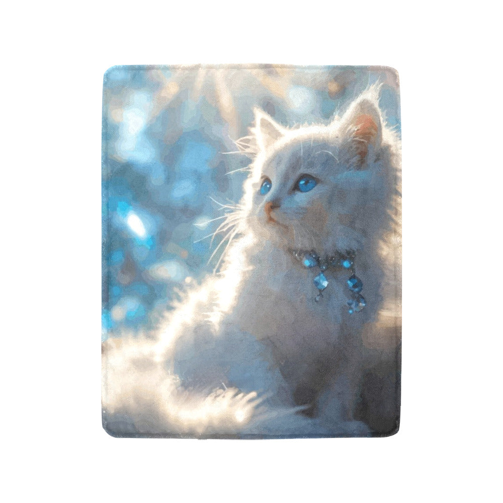 Fluffy White Kitten Ultra-Soft Micro Fleece Blanket 40" x 50" (Made in USA)