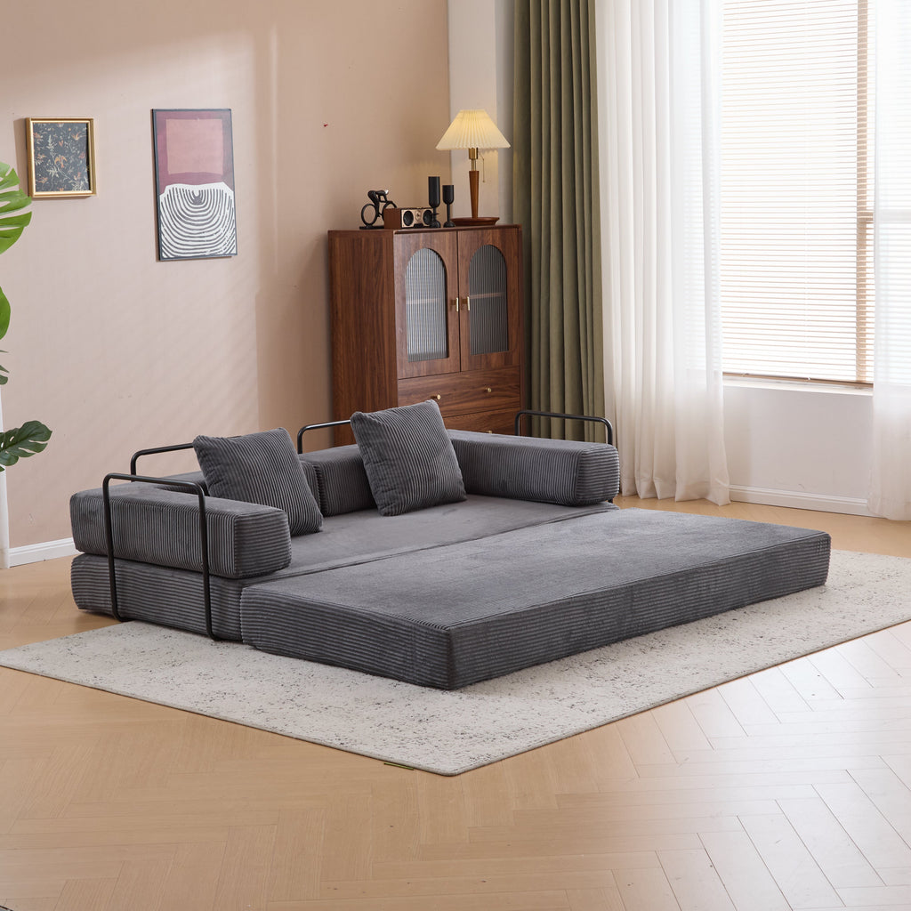 Floor Couch,Compression Sofa,Convertible Floor Sofa Bed-with Pillow Back Support Armrest,Comfy Futon Couch Lounge Sleeper Bed,Corduroy Fabric,for Living Room Bedroom (dark grey)