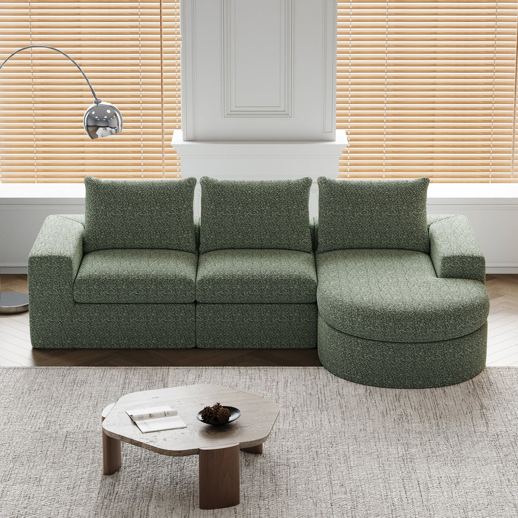 99-Inch Chenille Cloud Curved Sectional Sofa with Chaise, L-Shaped Modern Boneless Couch with Deep Seats, Chenille Sectional Sofa for Living Room and Bedroom, No Assembly Required