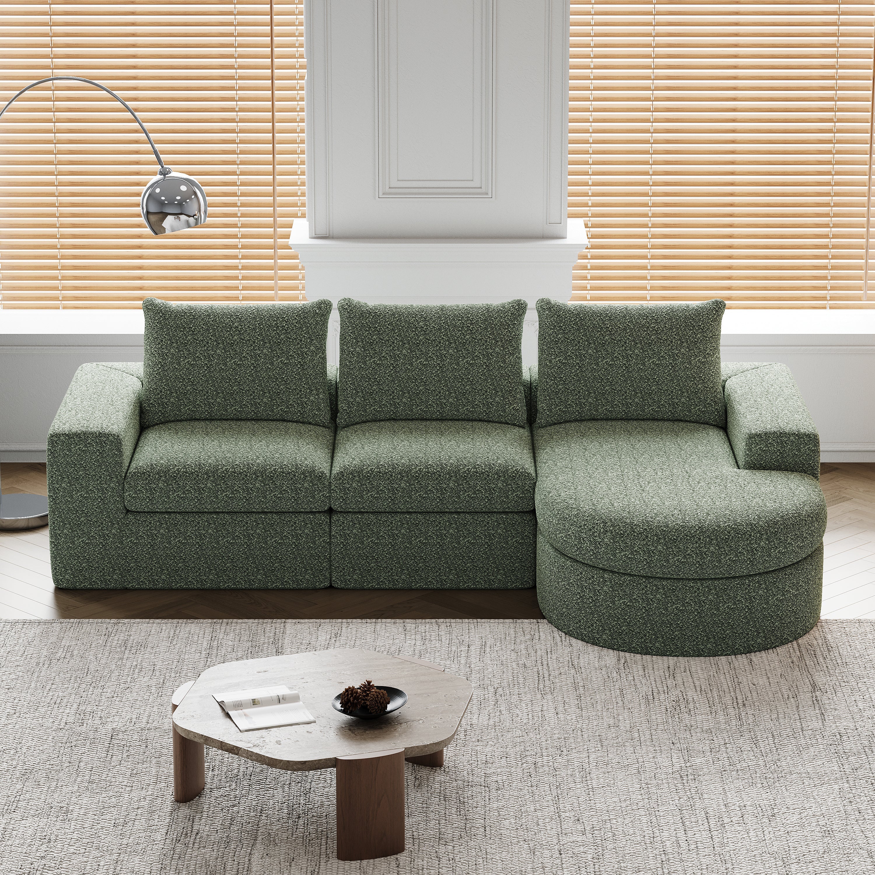 99-Inch Chenille Cloud Curved Sectional Sofa with Chaise, L-Shaped Modern Boneless Couch with Deep Seats, Chenille Sectional Sofa for Living Room and Bedroom, No Assembly Required