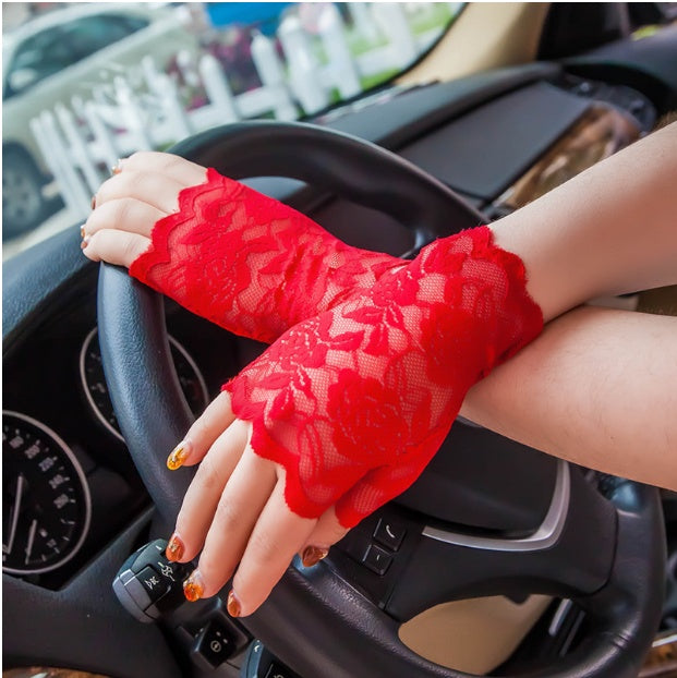 Summer Women's Thin Lace Half Finger Sun Protection Gloves