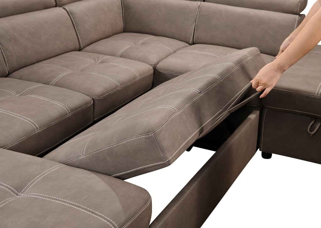 128'Sofa U Shaped Sectional Couch with Ottomans Reversible Modular Sofa 7 Seater Couch with Storage Seat,Living Room Furniture Sofa Sets with Adjustable Headrest, Brown