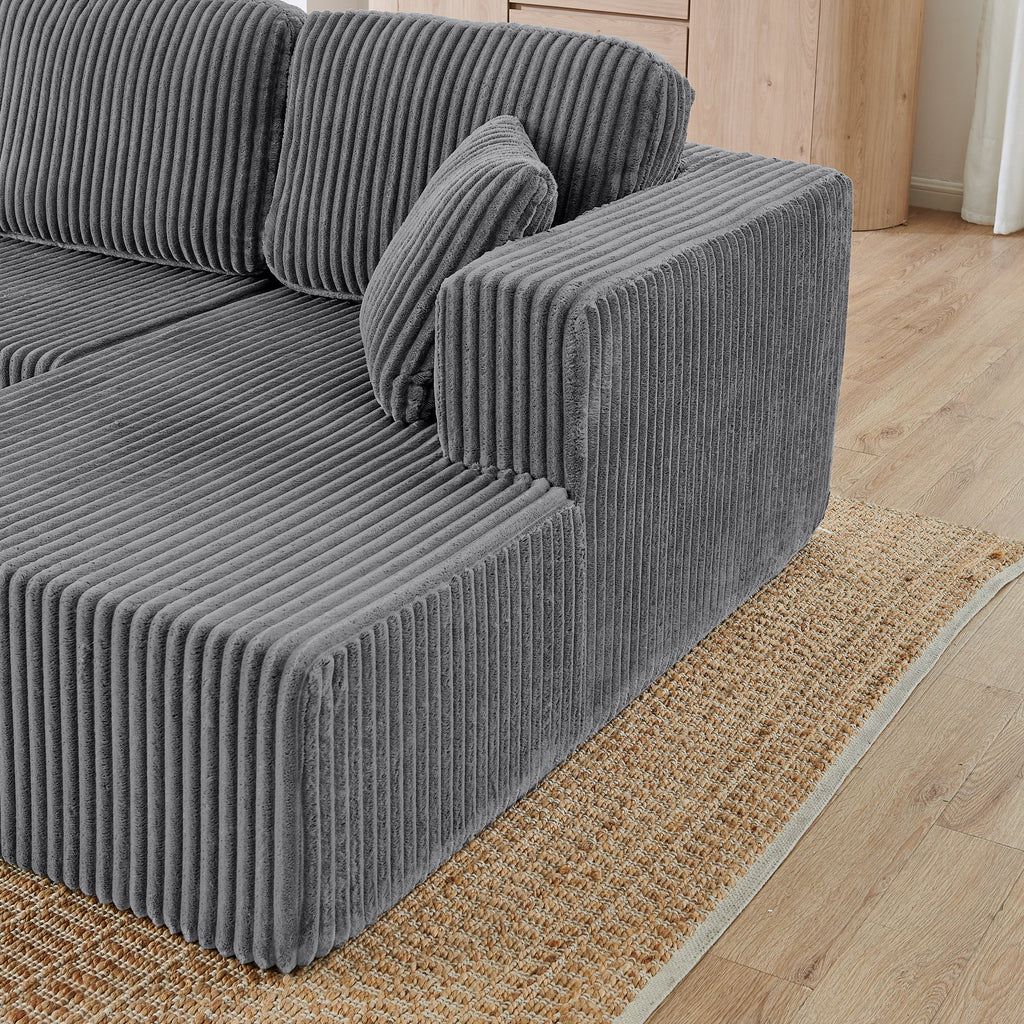 Modern Minimalist Style U Shape Modular Sectional Sofa Sleeper in Grey Corduroy