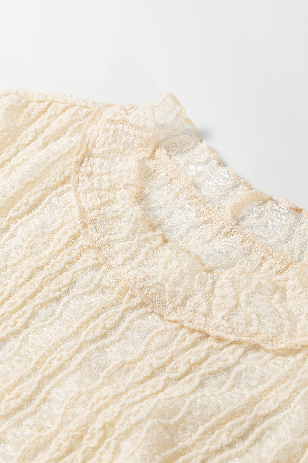 Lace Mock Neck Flounce Long Sleeve Top