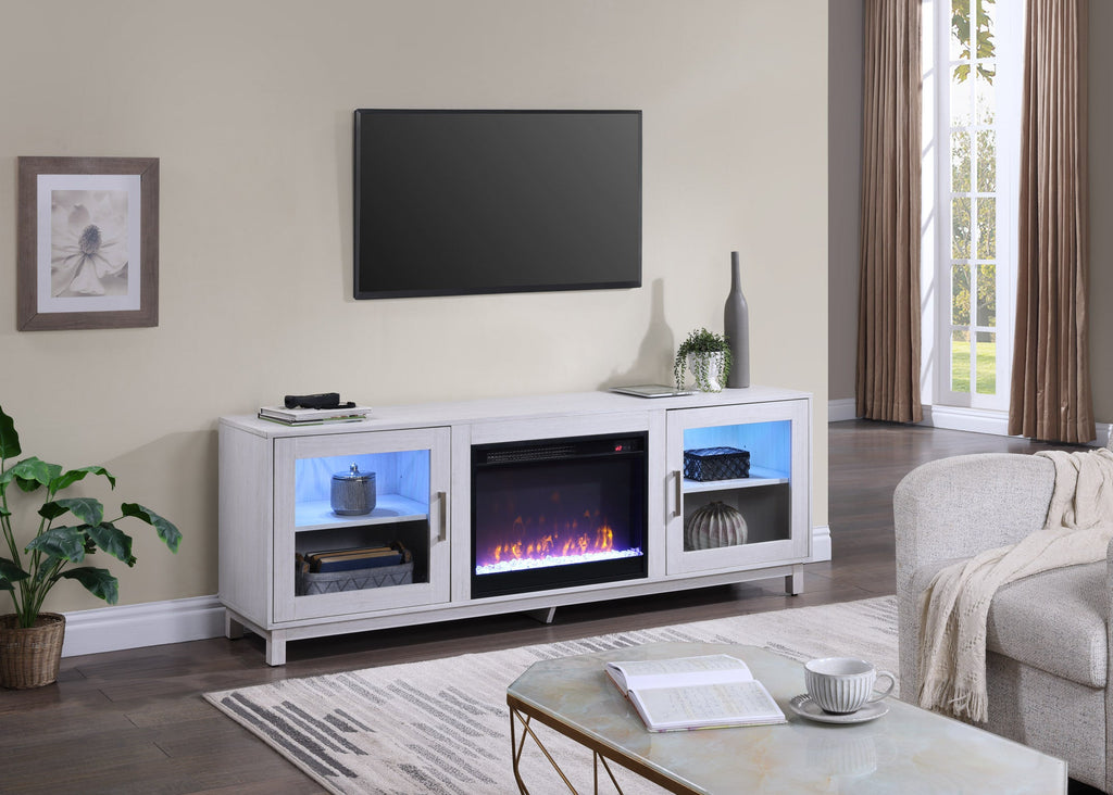 Summit 70' White Walnut Finish TV Stand Console with Fireplace, Heater