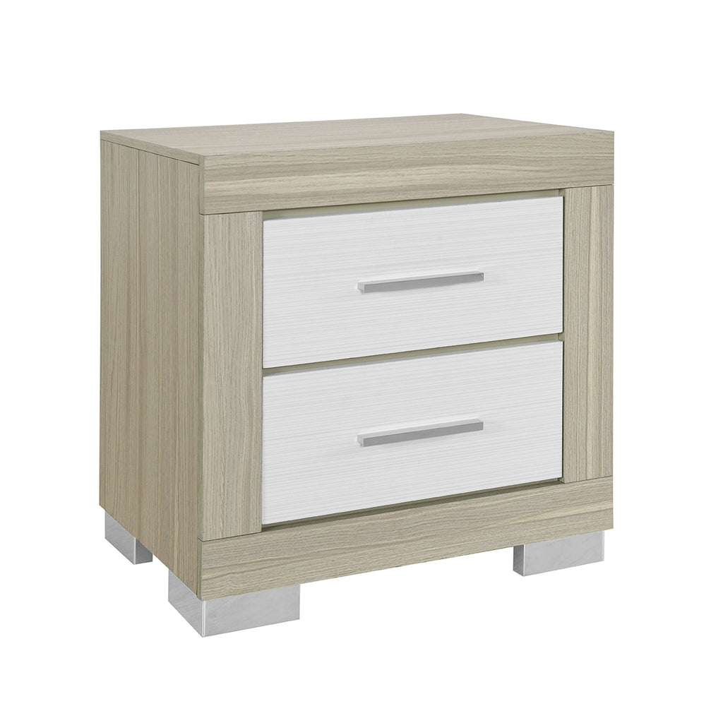 MESSA 5PC Natural-White King Bedroom Set with Bookcase Headboard and Storage in Rubber Wood