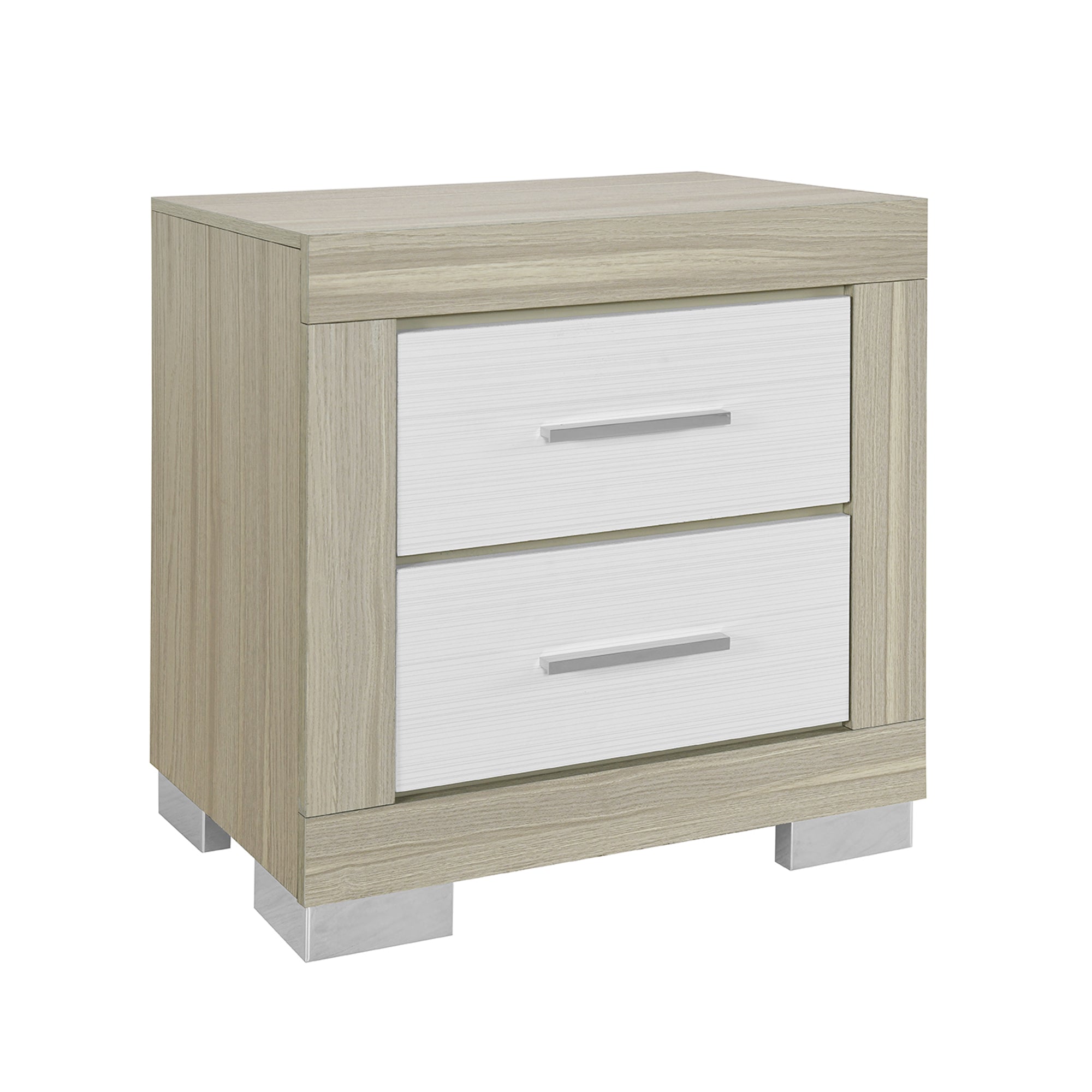 MESSA 5PC Natural-White King Bedroom Set with Bookcase Headboard and Storage in Rubber Wood