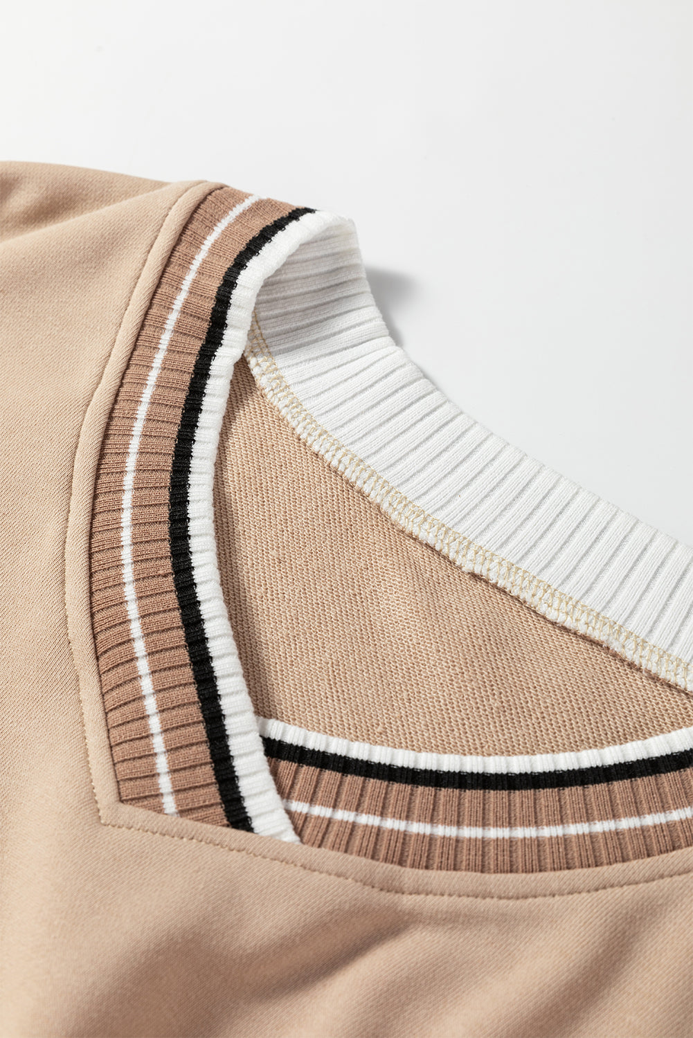 Varsity Contrast Stripe Trim V-Neck Sweatshirt