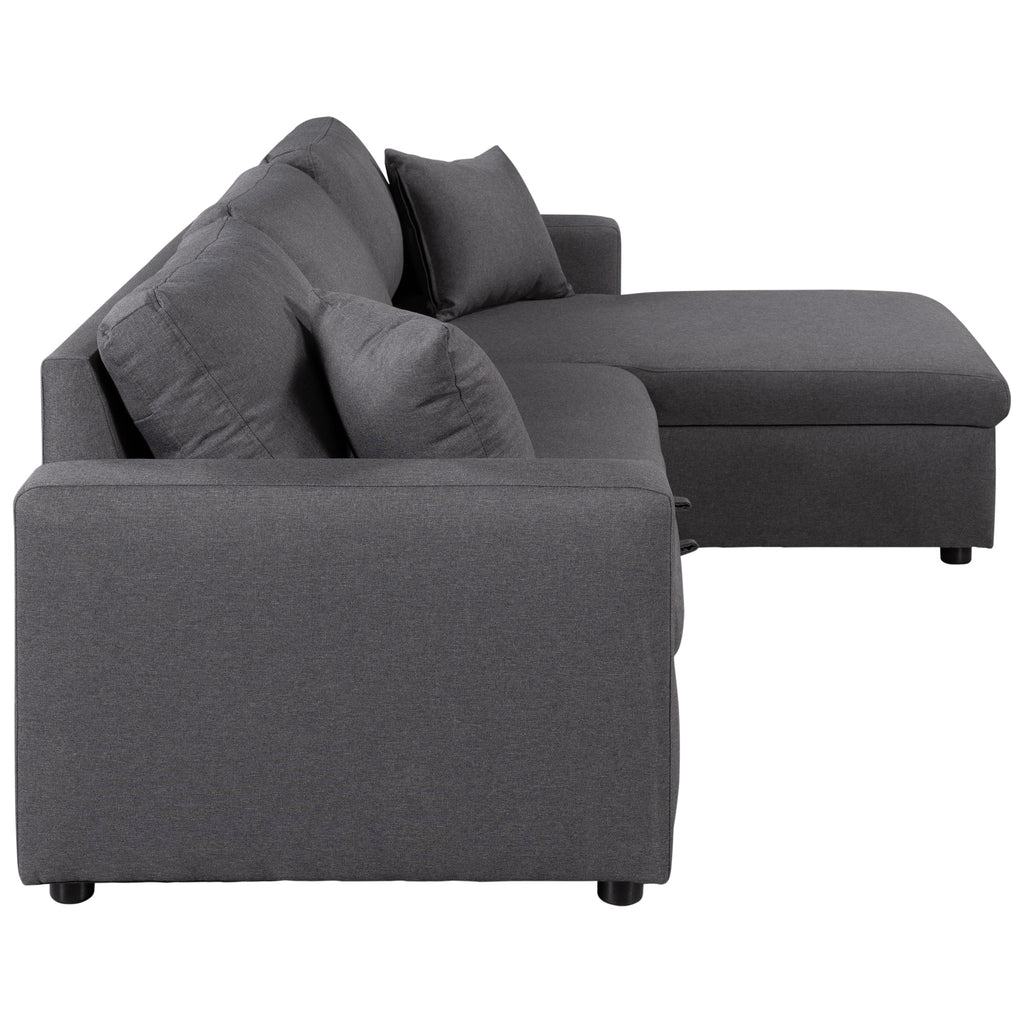 U_STYLE 87.44' Upholstery Sleeper Sectional Sofa Grey with Storage Space, 2 Tossing Cushions