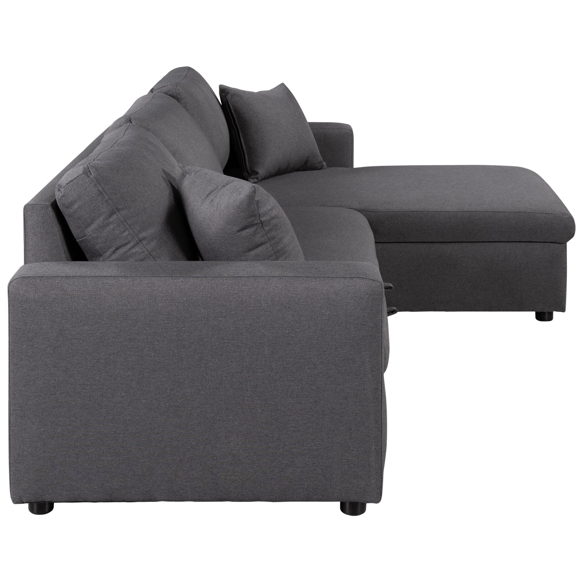 U_STYLE 87.44' Upholstery Sleeper Sectional Sofa Grey with Storage Space, 2 Tossing Cushions