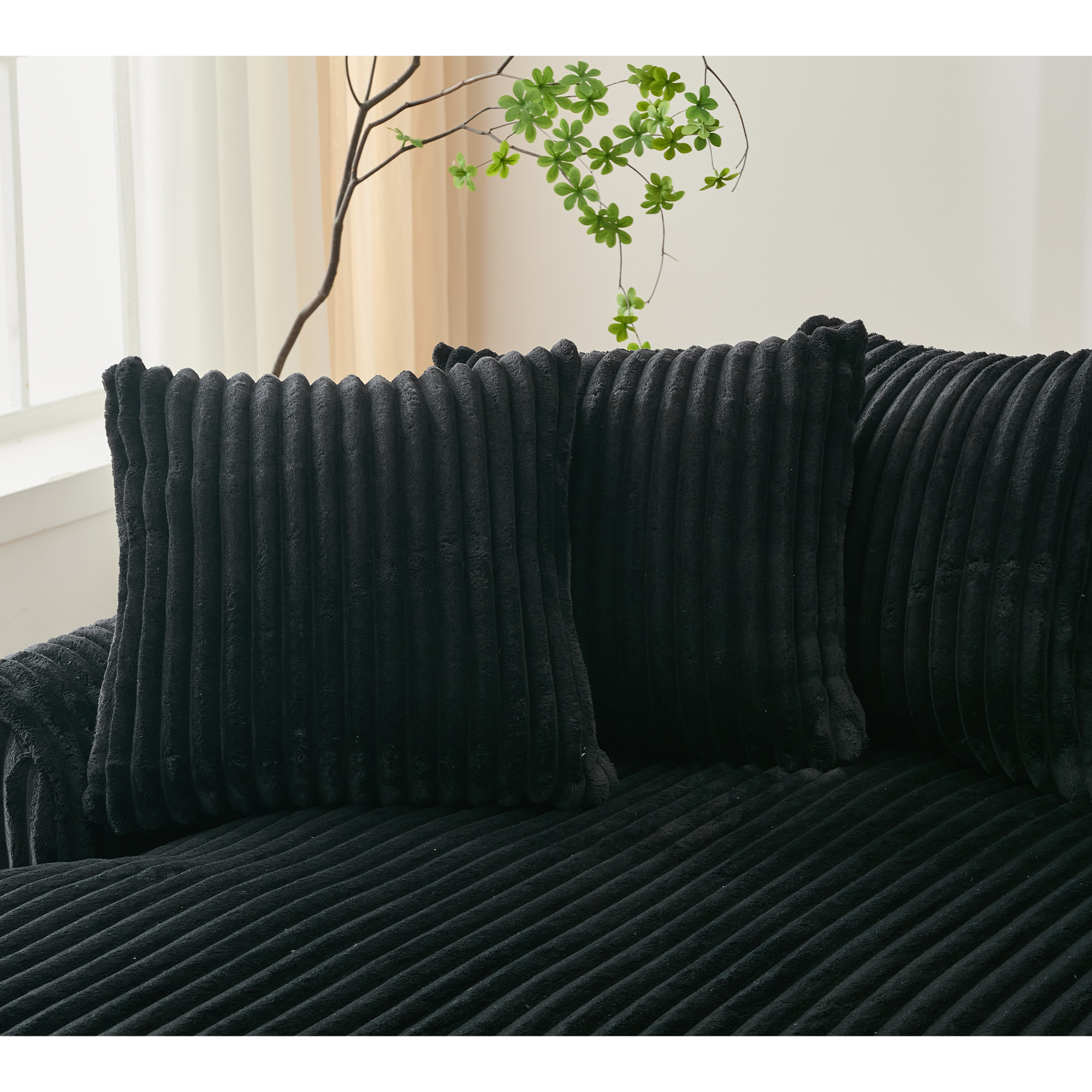[NEW ARRIVED] [VIDEO PROVIDED]   127''  Large Sectional Sofa ,Elegant Curved Design ,High-Resilience Foam ,Ten Back Cushions,L-Shape Left Sofa,No Assembly  Required , (Black
-Soft Corduroy Fabric)