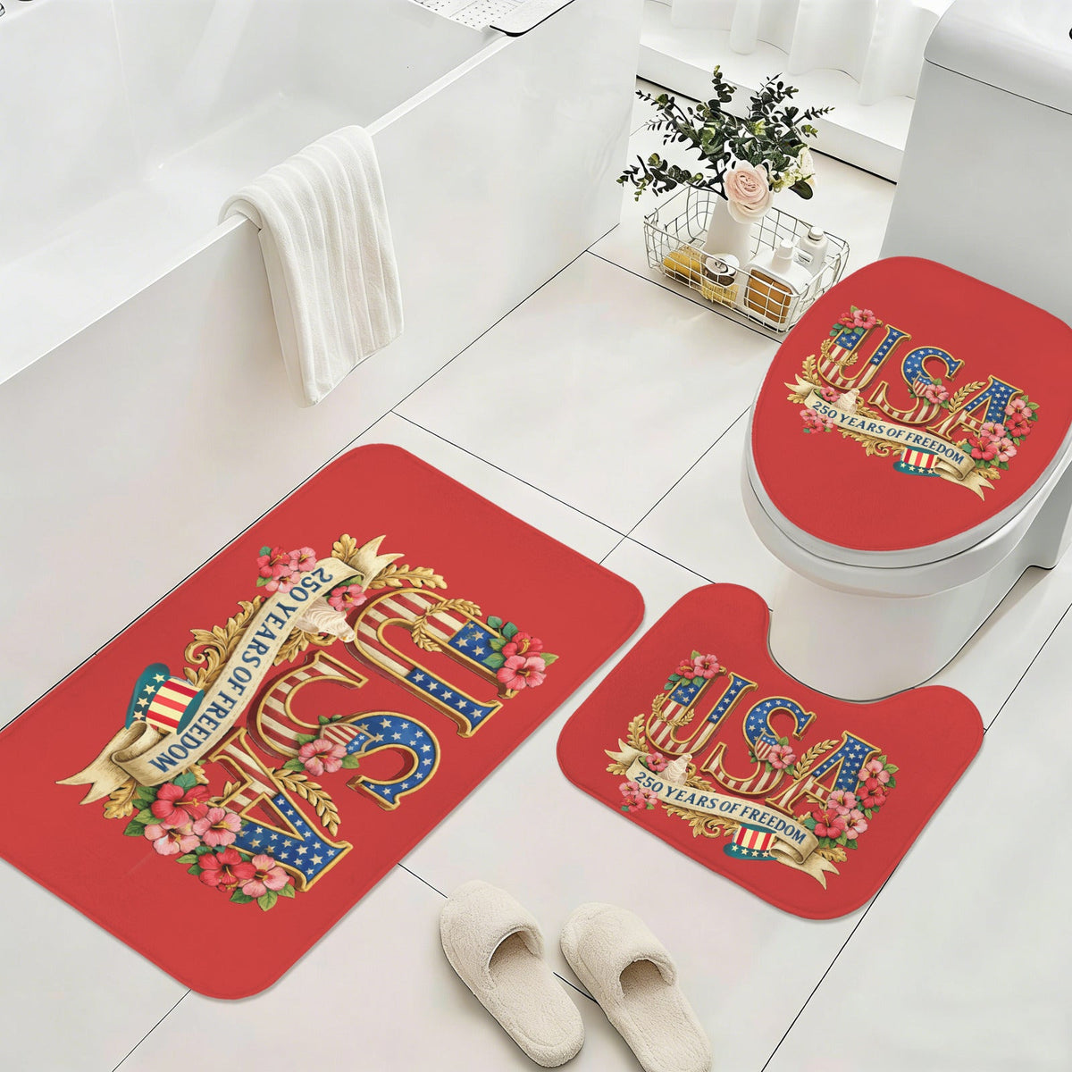 Patriotic USA 250 Years of Freedom 3-Piece Bathroom Rug Set | Ships from USA