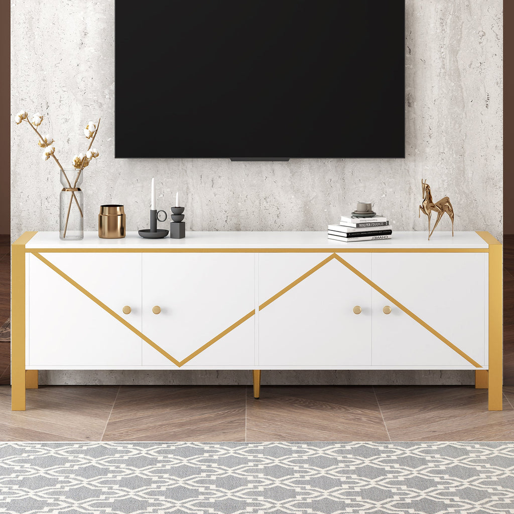 U-Can 70.9''Modern Minimalist TV Stand for TVs up to 75 Inches, Entertainment Center Media Console Cabinet with 2 Spacious Cabinets for Living room