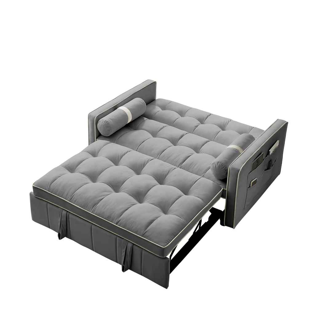 Modern 55.5' Pull Out Sleep Sofa Bed 2 Seater Loveseats Sofa Couch with side pockets, Adjsutable Backrest and Lumbar Pillows for Apartment Office Living Room