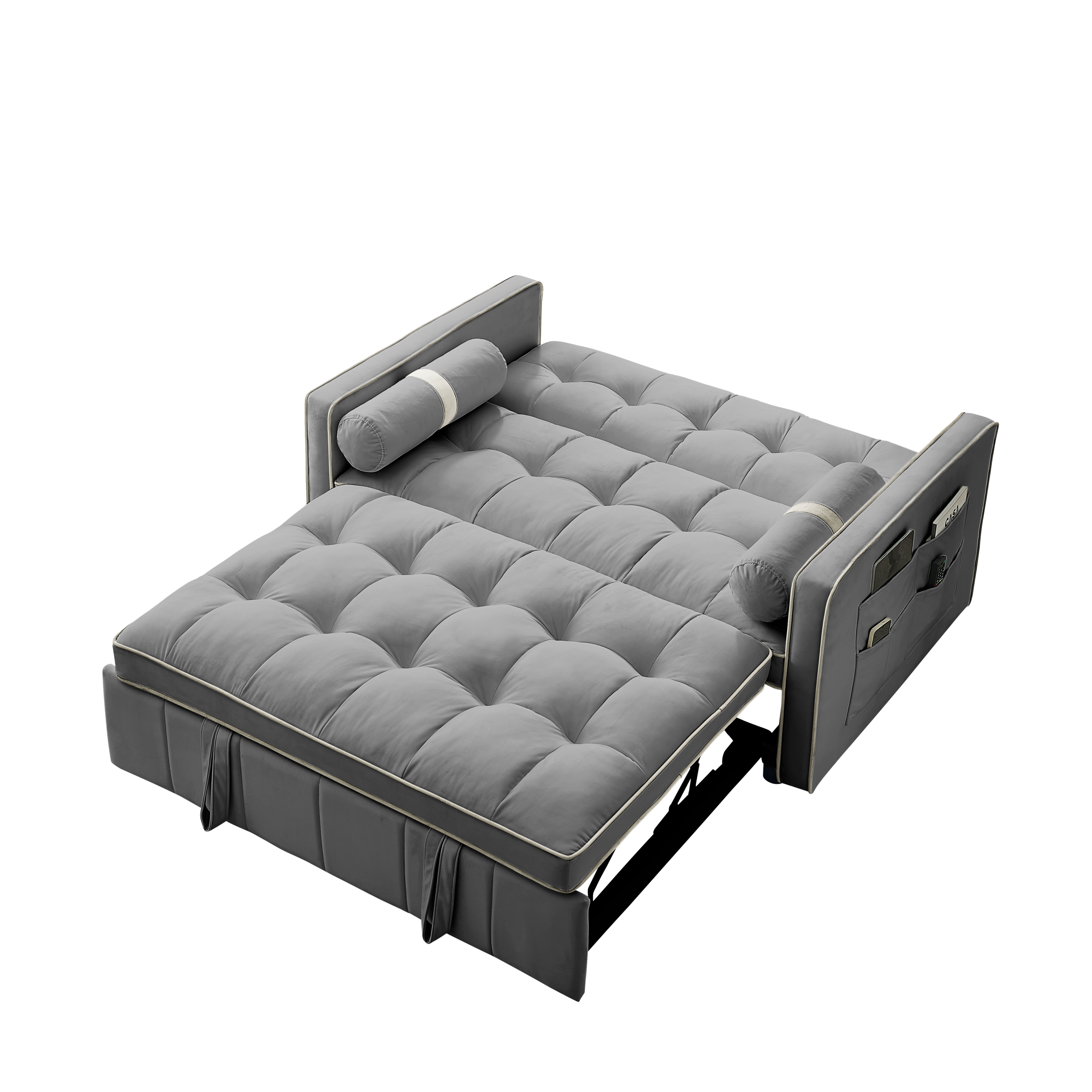 Modern 55.5' Pull Out Sleep Sofa Bed 2 Seater Loveseats Sofa Couch with side pockets, Adjsutable Backrest and Lumbar Pillows for Apartment Office Living Room