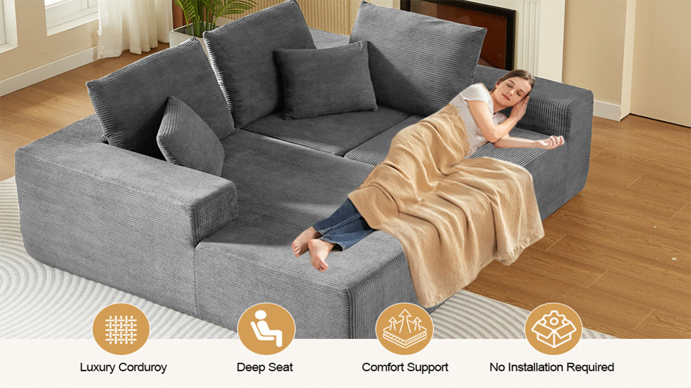 Modular Sectional Sofa with Chaise, Modern L Shaped Cloud Couch with Deep Seat, Sectional Couches for Living Room, Bedroom, Office, No Assembly Required
