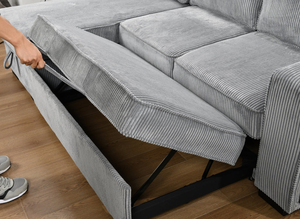 Modern Sofa L-Shaped Sectional Sofa Pull Out SofaBed Convertible Sleeper Sofa Bed with Storage Chaise & USB Port & Cup Holder for Living Room - Light Gray