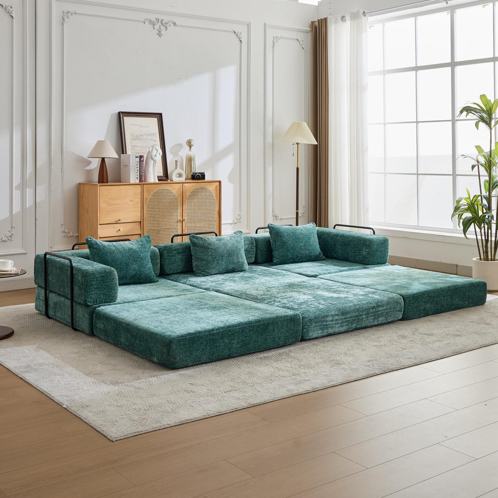 Compression Sofa,Convertible Floor Sofa Bed with Fixed-Shape Frame, Boneless Modular Sectional Sofa,No Assembly Required,Chenille fabric,for Living Room Bedroom,Dark Green
