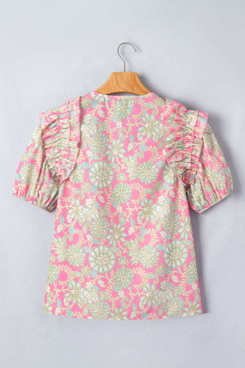 Floral Tie Neck Puff Sleeve Blouse