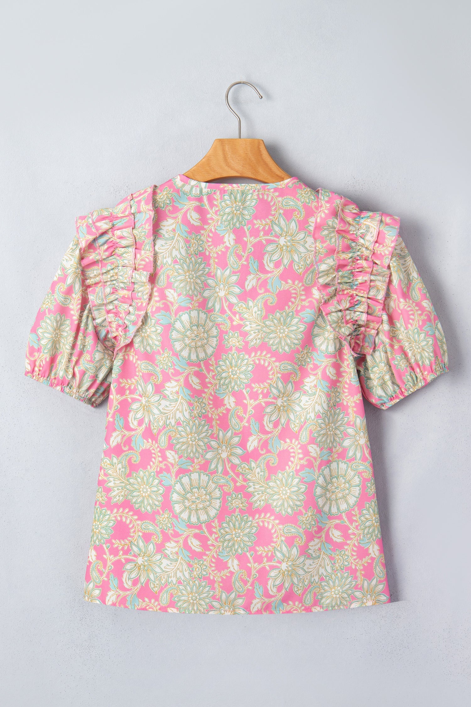 Floral Tie Neck Puff Sleeve Blouse
