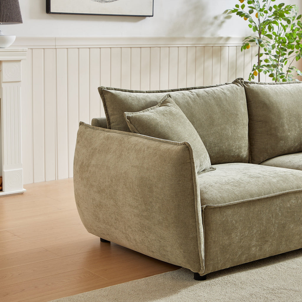 3-Seater + 3-Seater + 1-Seater Combo Sofa Modern Living Room Sofa, Linen Fabric Sofa, Wooden Frame with 5 Pillows, Apartment Sofa Furniture