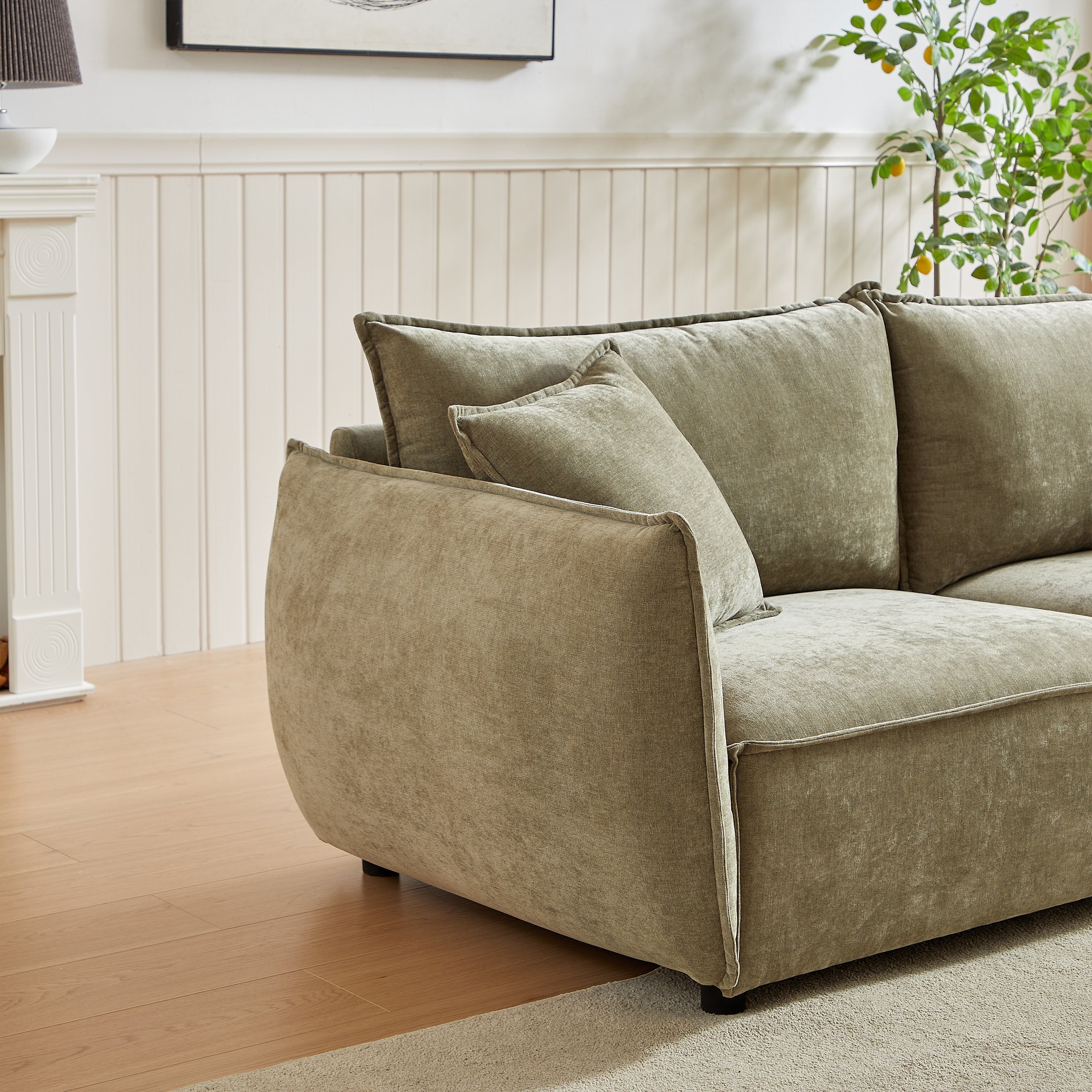 3-Seater + 3-Seater + 1-Seater Combo Sofa Modern Living Room Sofa, Linen Fabric Sofa, Wooden Frame with 5 Pillows, Apartment Sofa Furniture
