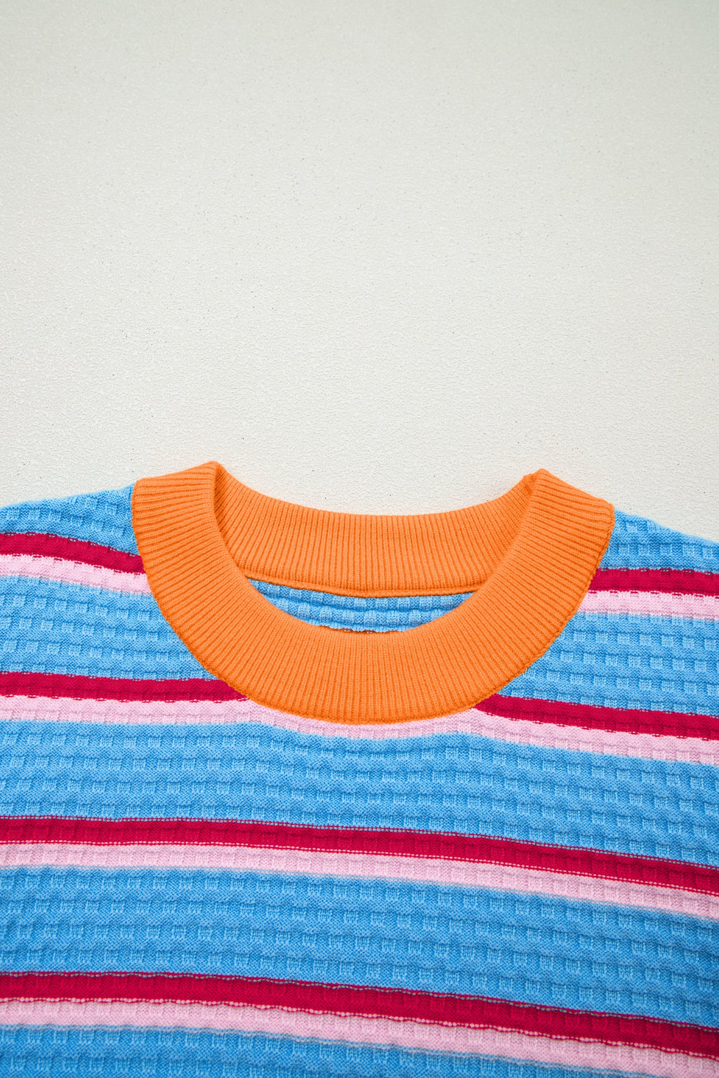 Stripe Colorblock Trim 3/4 Sleeve Sweater Top