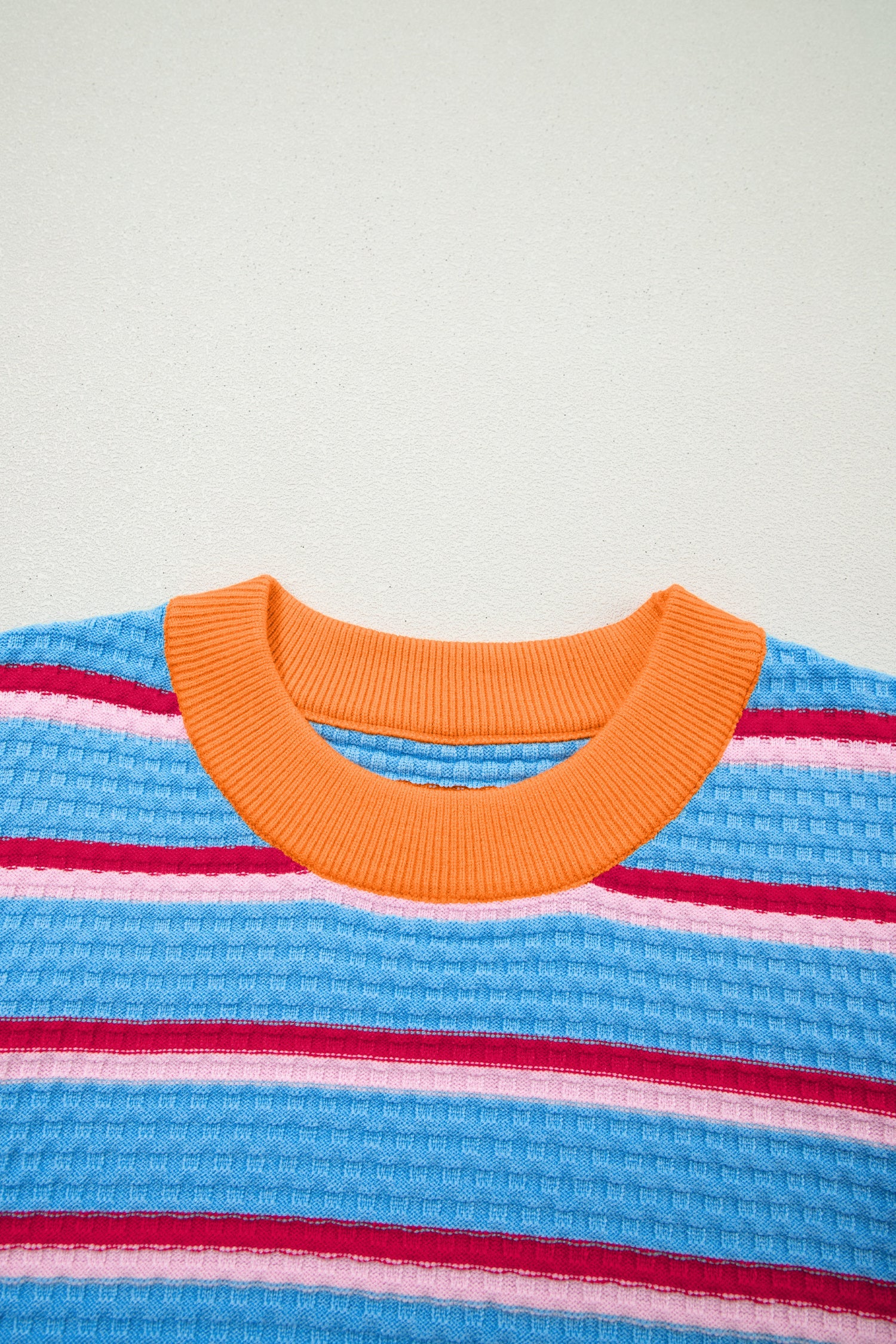 Stripe Colorblock Trim 3/4 Sleeve Sweater Top