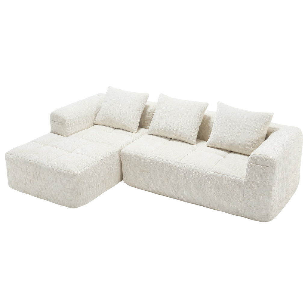UNITED WE WIN 98.42-inch modular sectional sofa, modern modular L-shaped sofa with chaise longue, equipped with small side pockets and free of compression during installation.