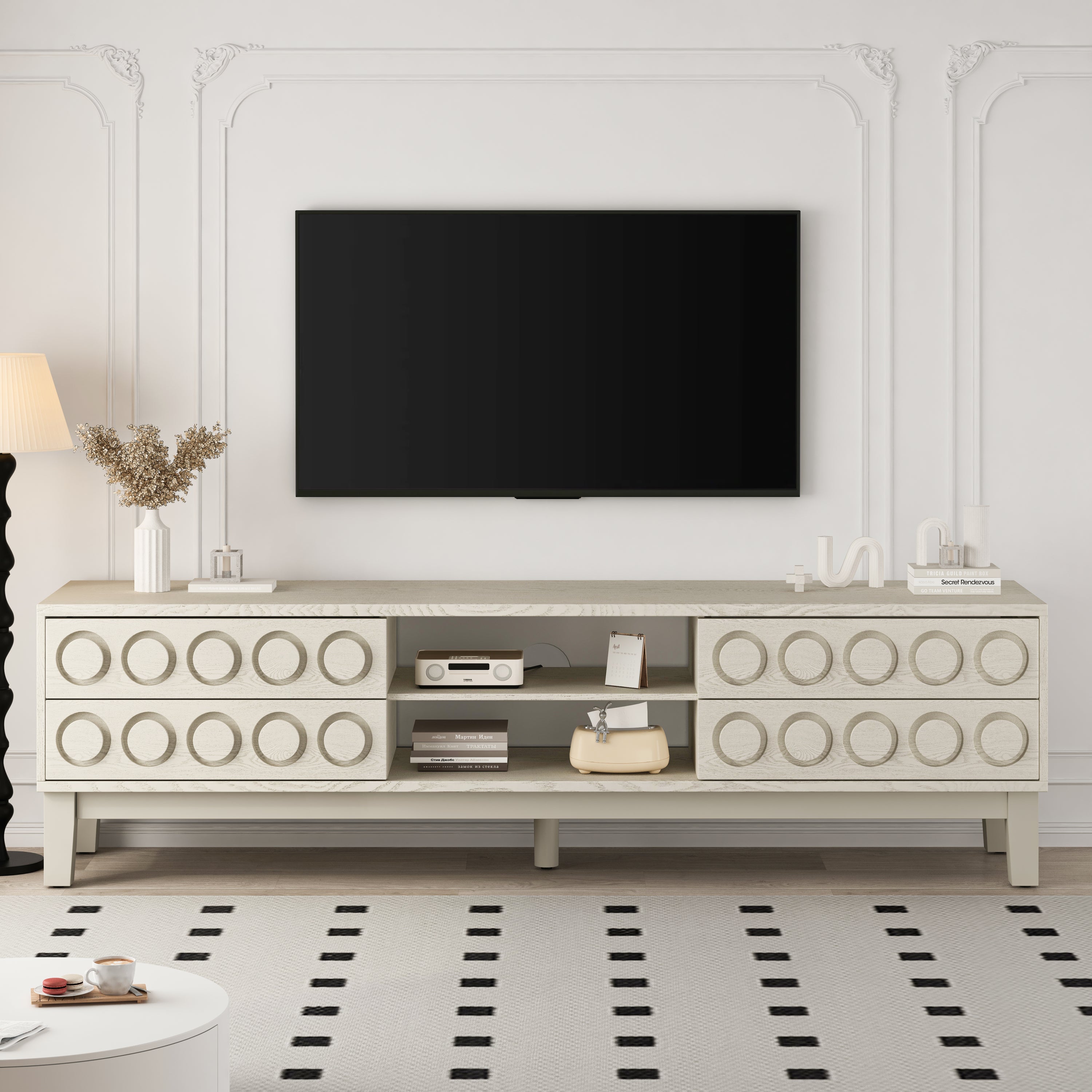 TV Stand for TVs up to 75', Media Console with 4 Drawers, Entertainment Center with Storage for Living Room and Bedroom(White)