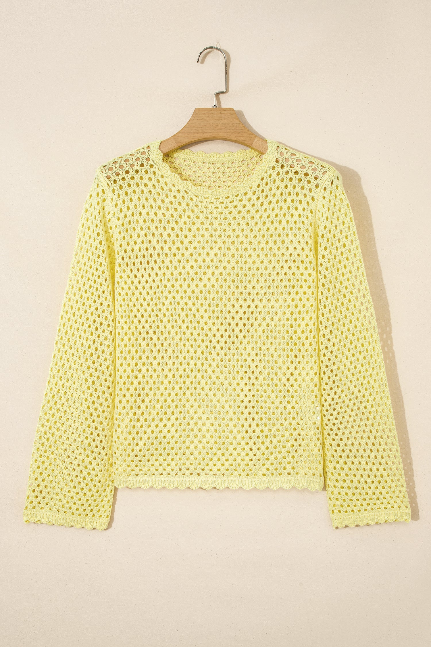 Scalloped Trim Hollow Out Knit Long Sleeve Top