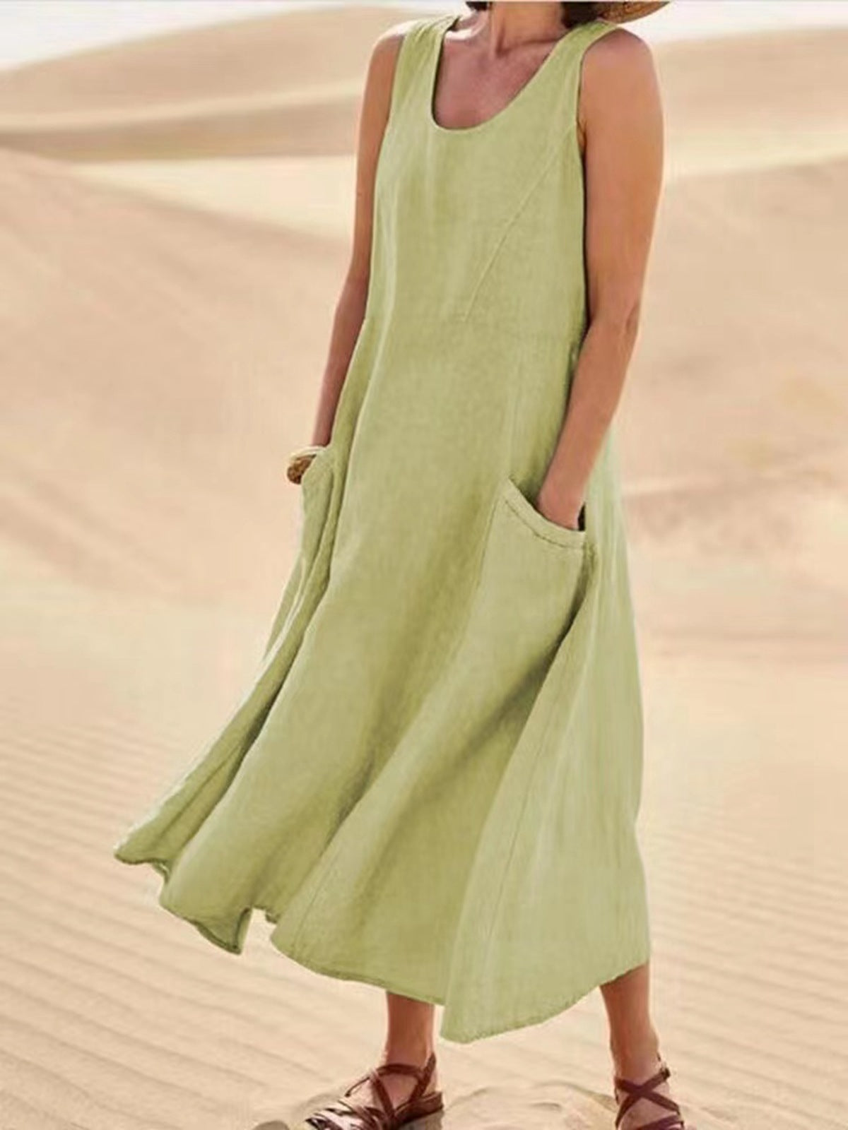 Women's Plus Size Summer Sleeveless Loose Maxi Dress With Pockets
