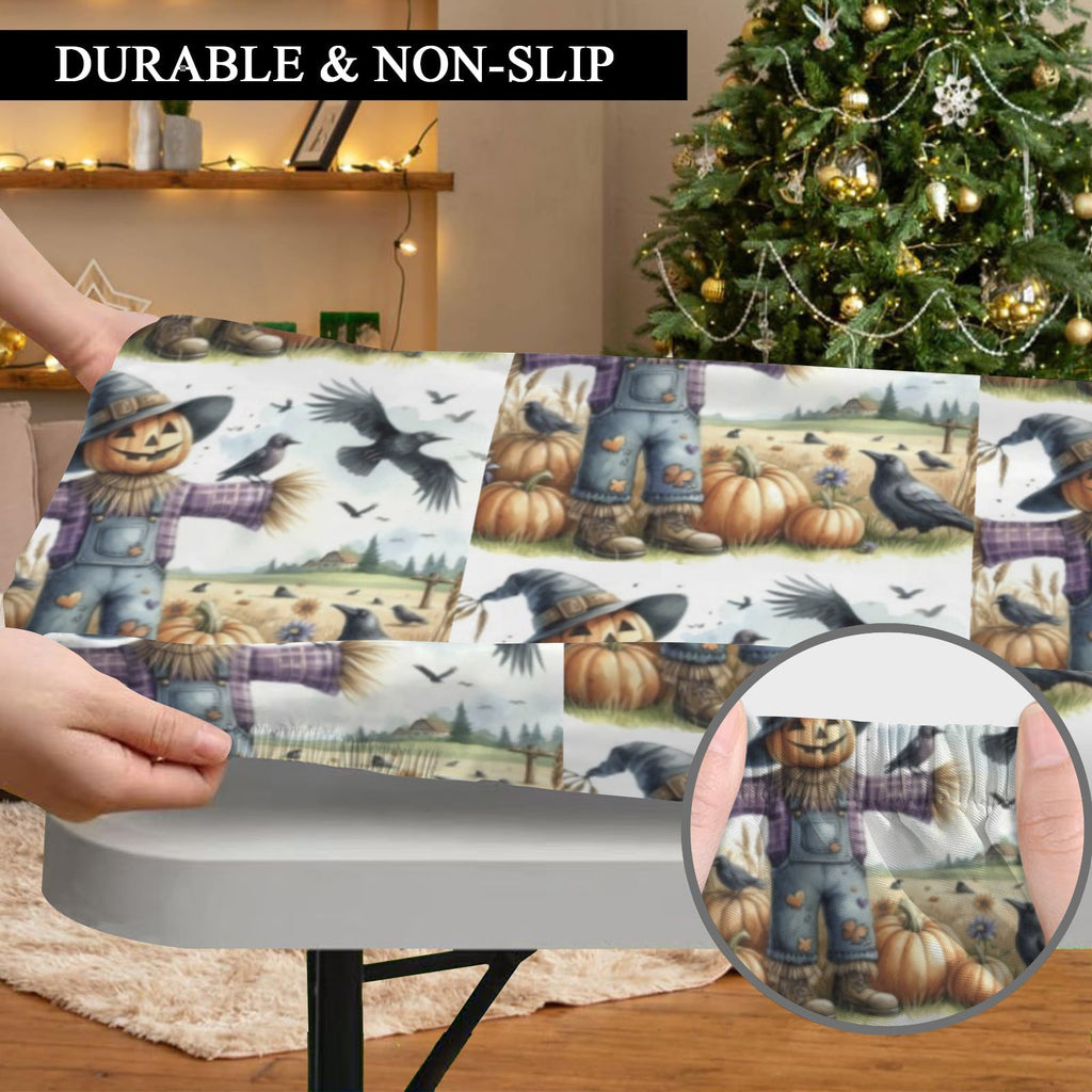Fall Scarecrow Thanksgiving Elastic Table Cover - 72" x 30" (Made in USA)