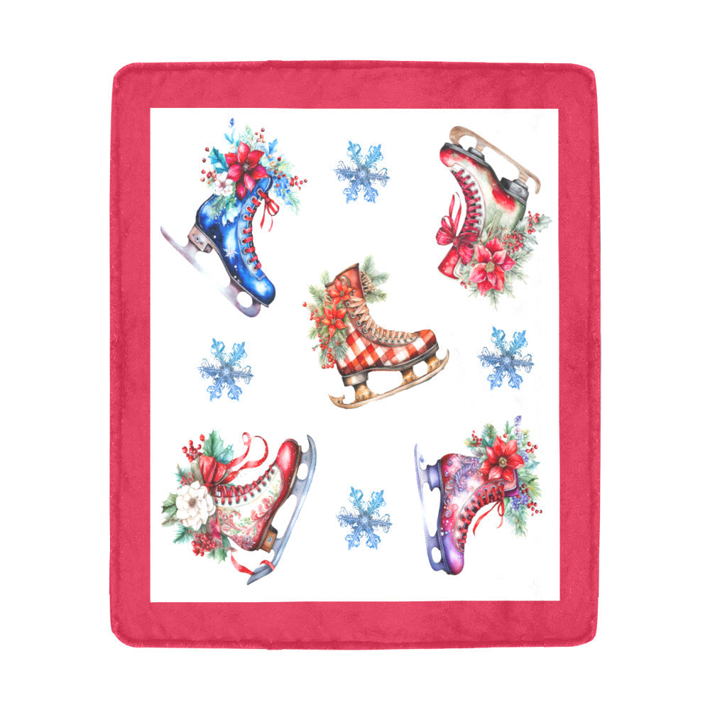 Christmas Ice Skates Faux Red Border Ultra-Soft Micro Fleece Blanket (Made in USA)