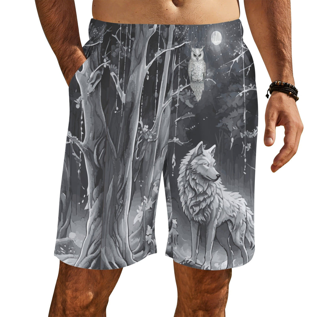 Wolf in Moonlit Forest Men's All Over Print Swim Shorts | Ships from USA