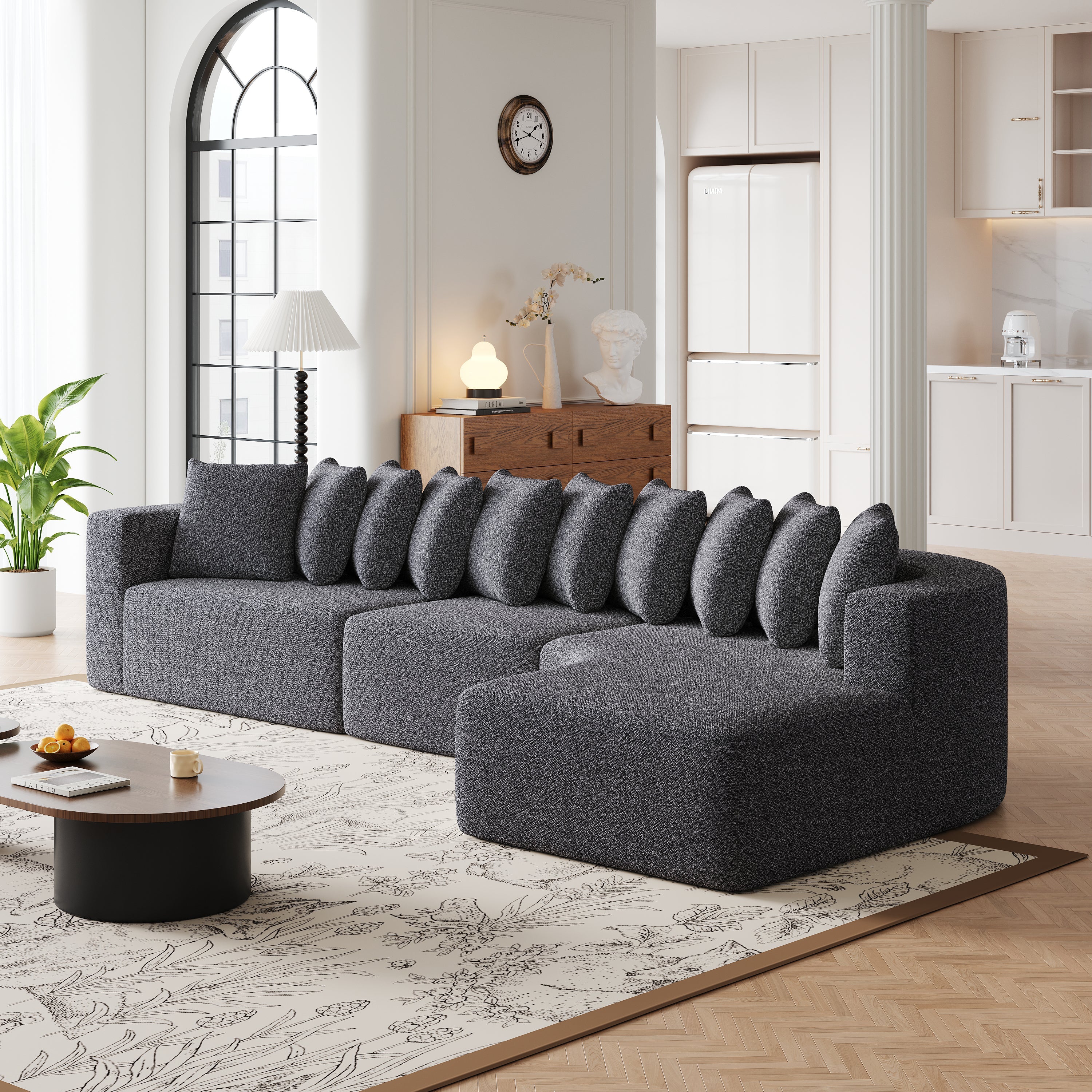 131.1-inch Chenille Sectional Sofa Set, Modern Cloud-Shaped Curved Sofa, Includes 10 Pillows, Living Room Fabric Corner Sofa, L-Shaped Modular Sofa (Right Chaise)