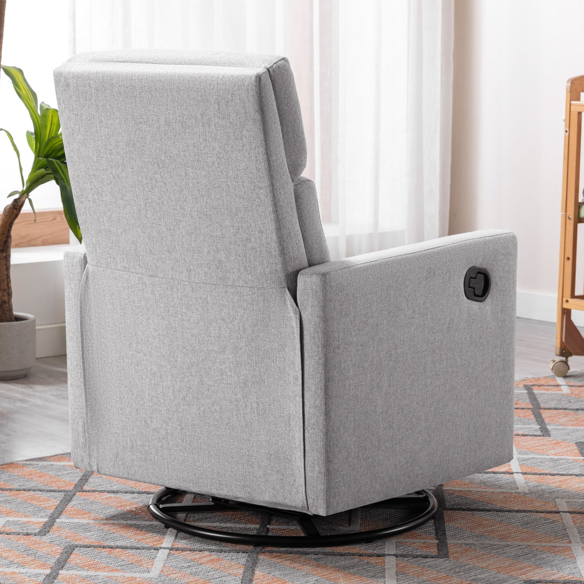 Modern Upholstered Rocker Nursery Chair Plush Seating Glider Swivel Recliner Chair, Gray Linen