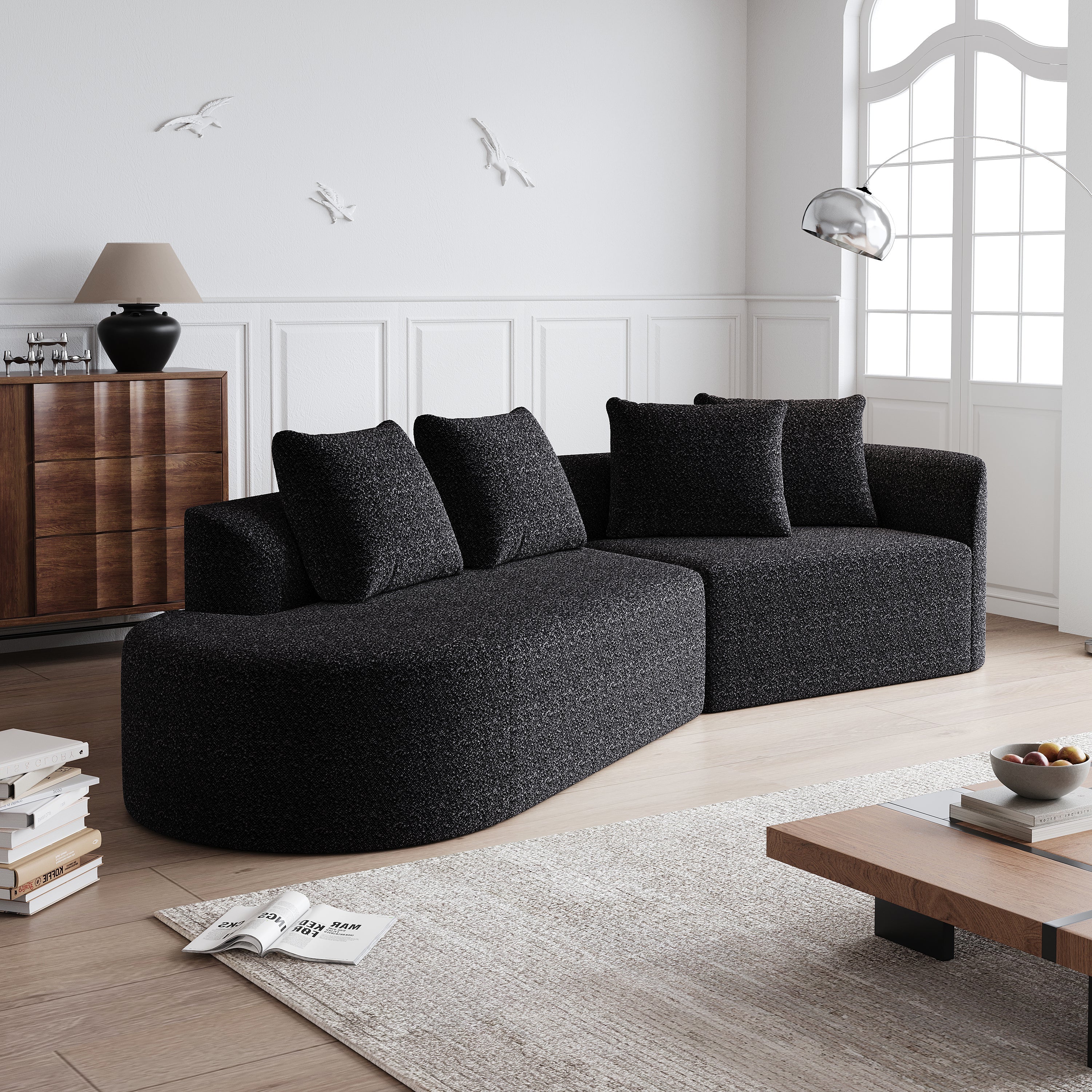 Modern Upholstered Oversized Sectional Sofa, 112-Inch Chenille 4-Seater Extra Deep & Wide Seat Curved Cloud Couch with 4 Throw Pillows, Free Combination Sofa Couch for Living Room,Bedroom