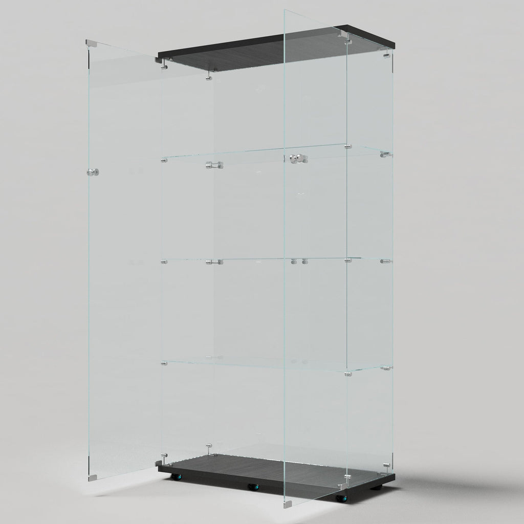 Tempered glass display cabinet, wine cabinet,storage cabinet,file cabinet,with Bluetooth LED light strip,lock on the door,equipped with cast,easy to move,for living room, bedroom,hallway,Office,black