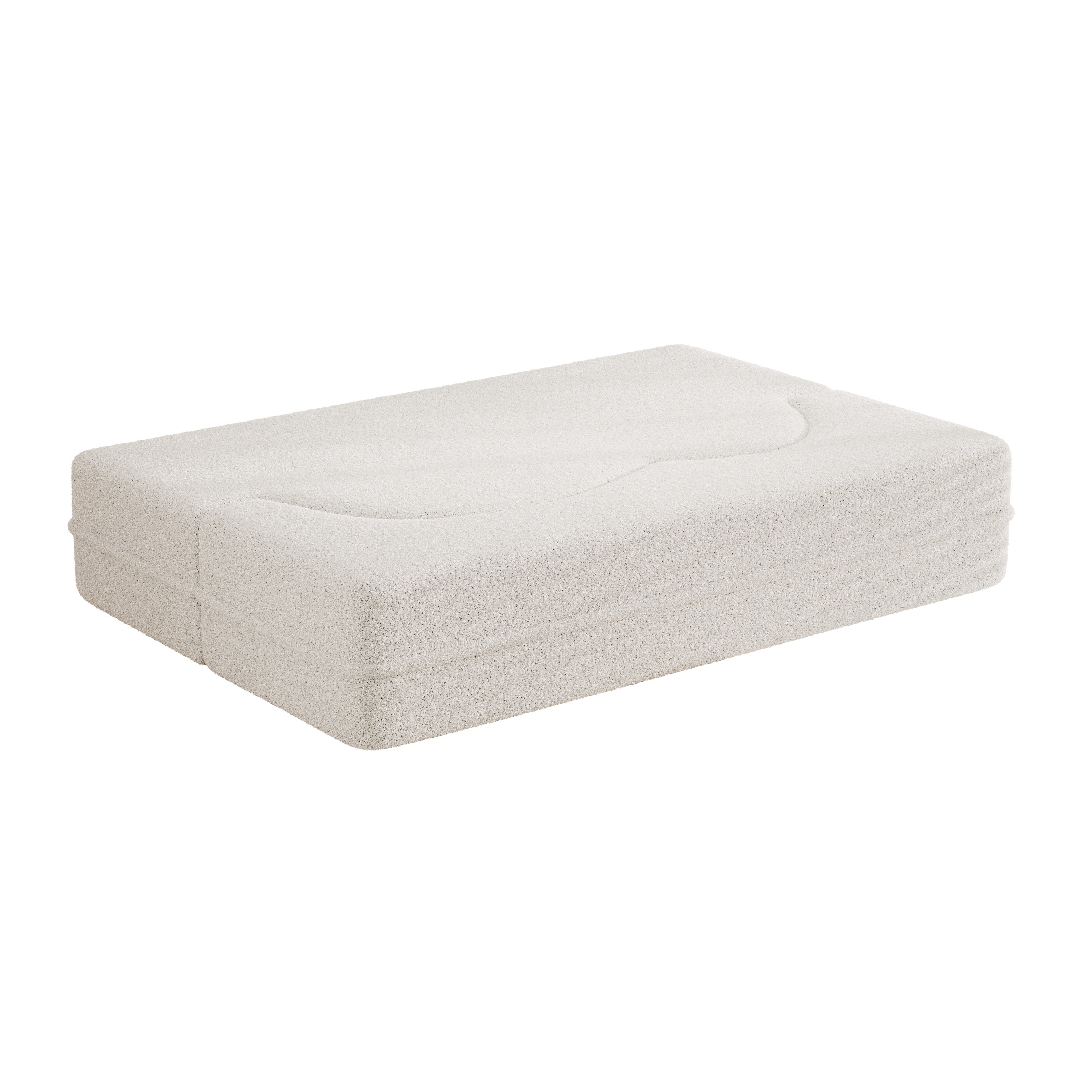 Modern Floor Sofa with 2 Pillows,Convertible Teddy Fabric Foam Filled Sleeper Sofa Bed,15 ' Full Size Folding Mattress for Living Room,Guest Bed,Playroom,no assembly required,Beige