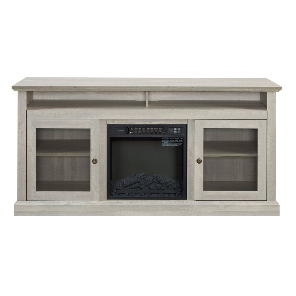 Contemporary TV Media Stand Modern Entertainment Console with 18' Fireplace Insert for TV Up to 65' with Open and Closed Storage Space, Stone Gray, 60'W*15.75'D*29'H