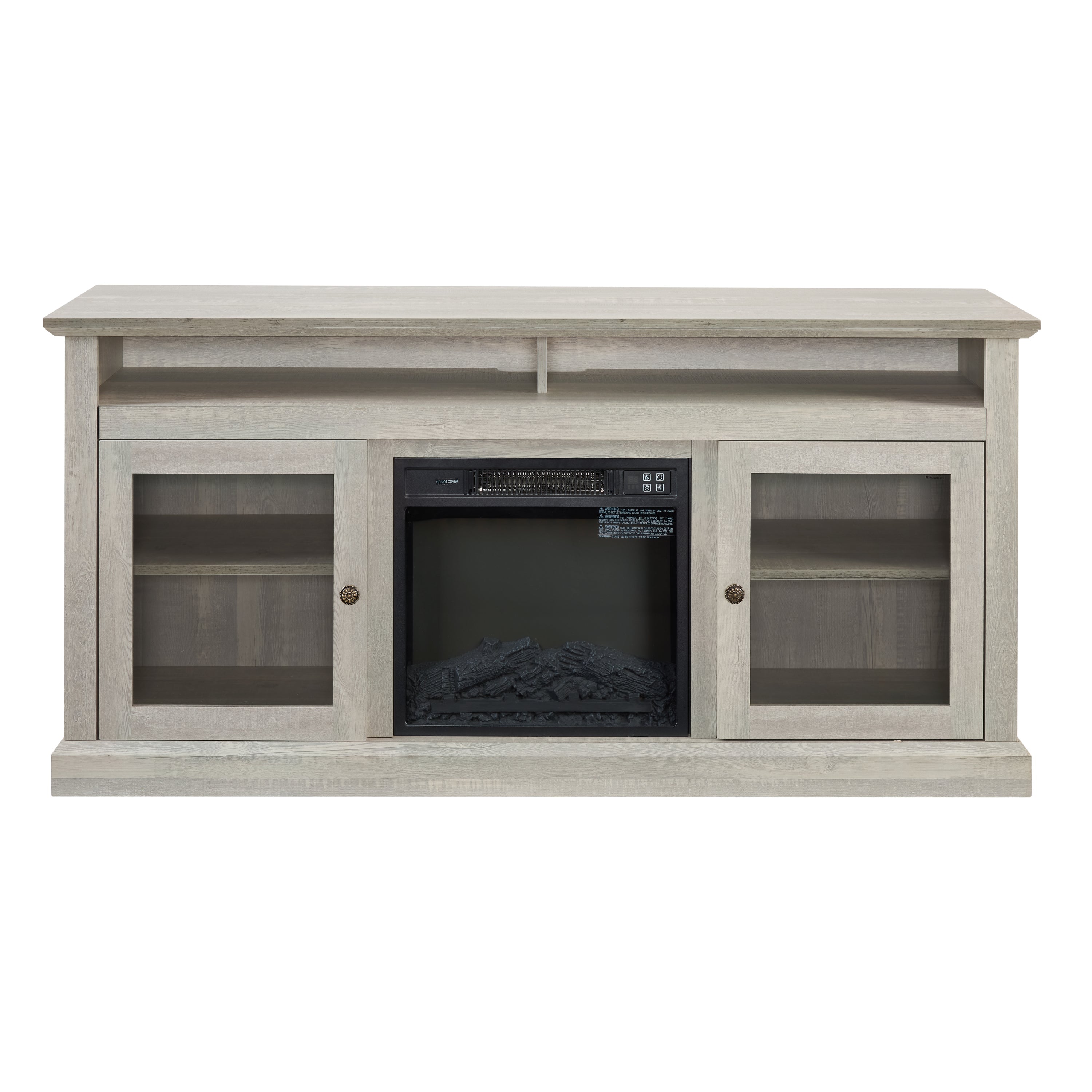 Contemporary TV Media Stand Modern Entertainment Console with 18' Fireplace Insert for TV Up to 65' with Open and Closed Storage Space, Stone Gray, 60'W*15.75'D*29'H