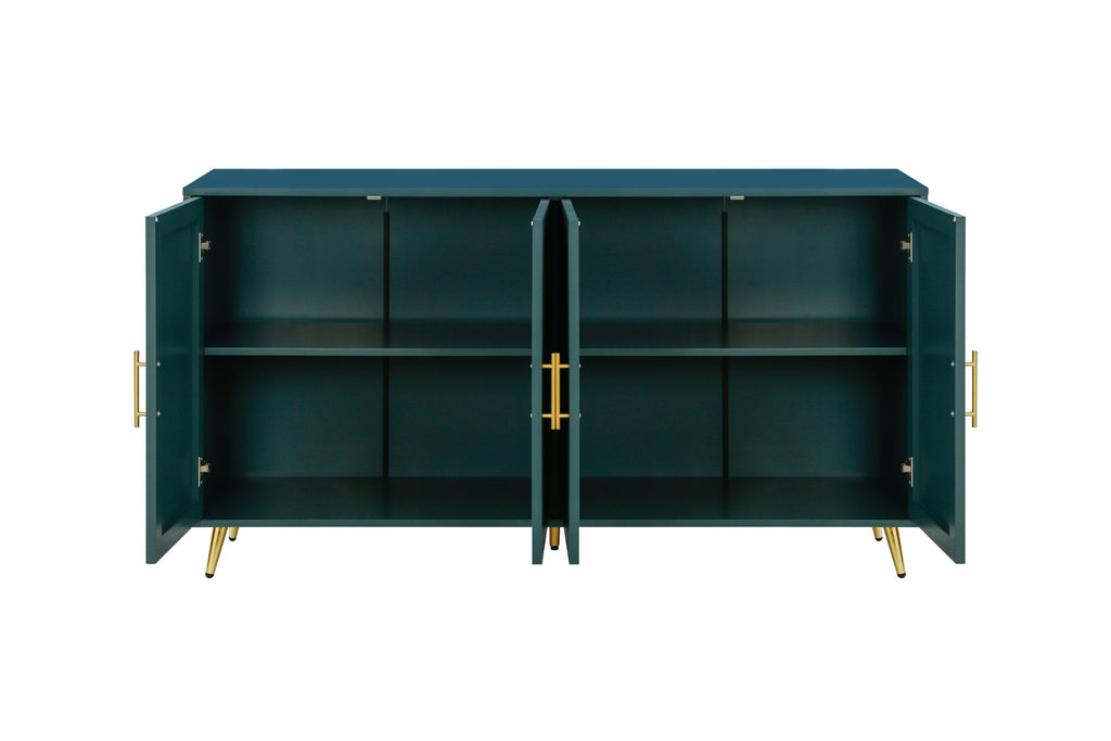 Wood TV Stand with Storage Cabinet & Adjustable Shelves, Media TV Console for Living Room Bedroom(Navy Blue)