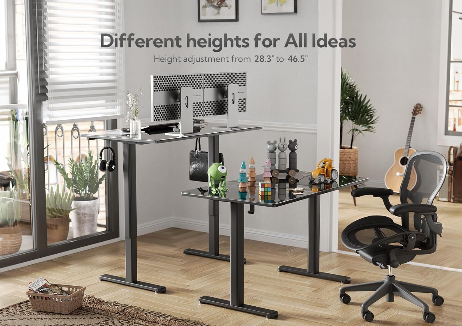 Claiks Glass Standing Desk, Electric Standing Desk Adjustable Height, 48 Inch Adjustable Stand Up Desk, Quick Install Home Office Computer Desk, Black