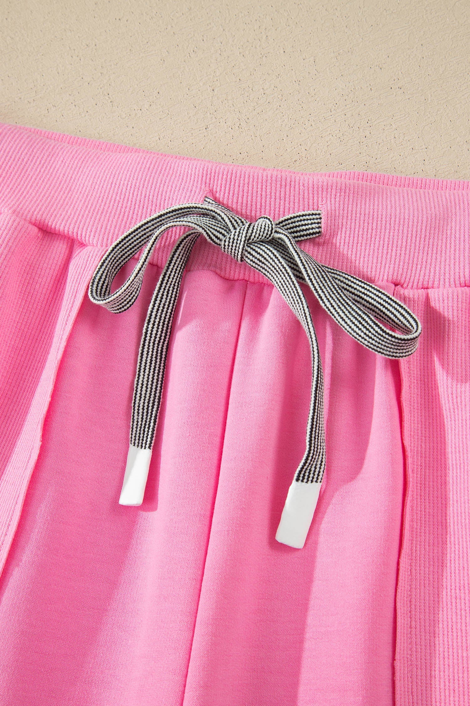 Solid V-Neck Short Sleeve Top & Drawstring Shorts Set