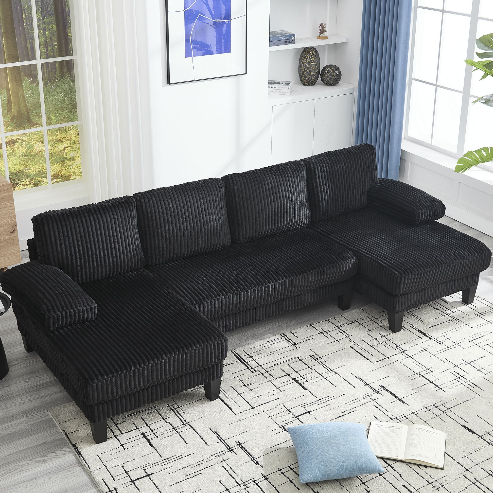 [VIDEO provided][New]U-Shaped Couch with Oversized Seat,4-Seat Sofa  with Double Chaise,Comfortable and spacious indoor furniture for Living Room,Apartment