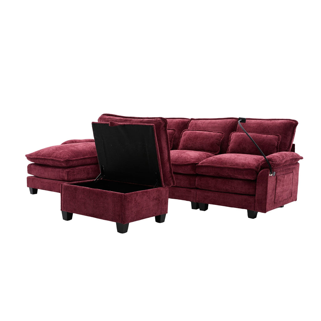 UNITED WE WIN 106' U Shape Sectional Sofa Cloud Couch for Living Room, Upholstery Comfy Modular Sofas, 4 Seat Chenille U-Shaped Sleeper Sofa with Chaise Lounge, Ottoman & Pillows