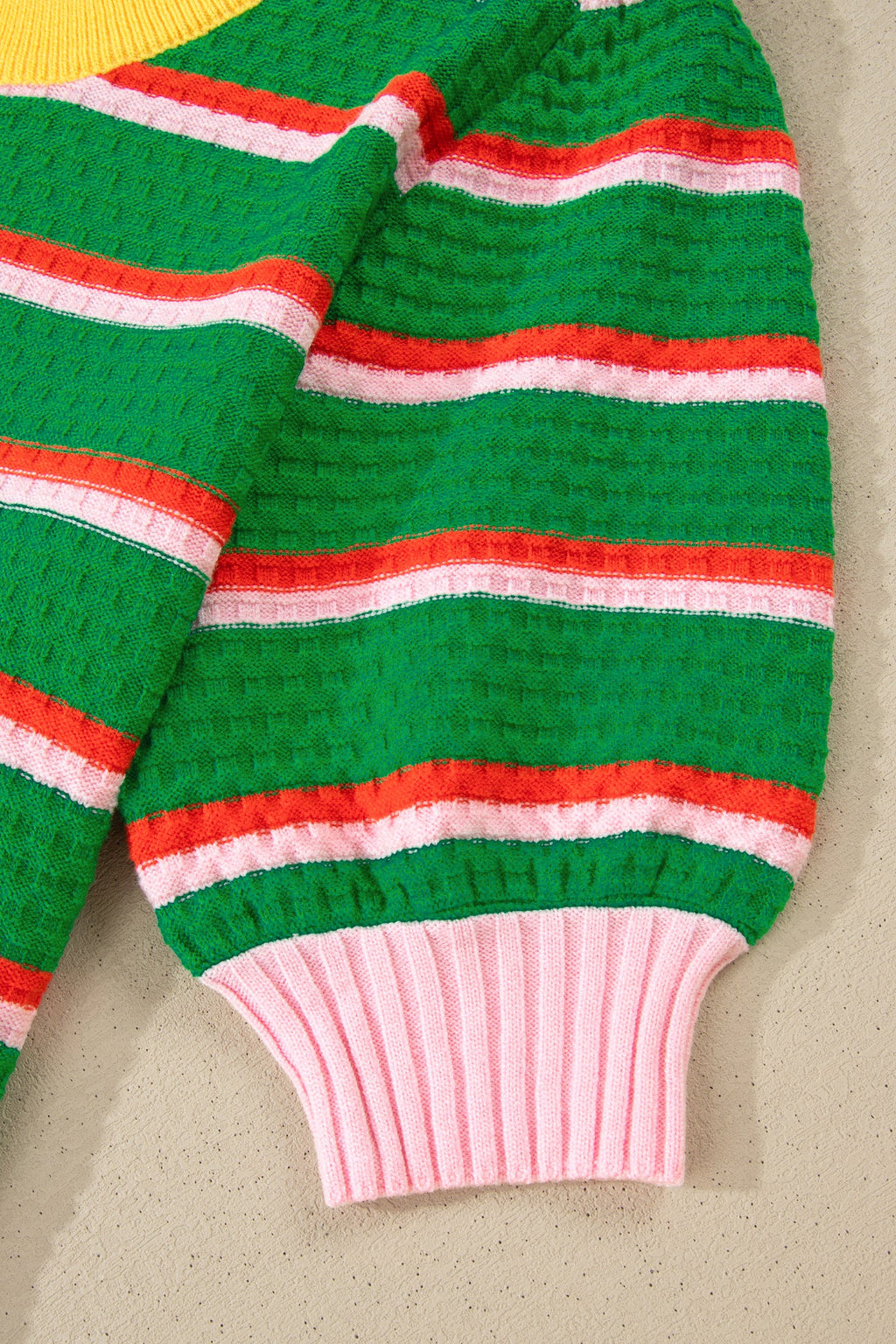 Stripe Colorblock Trim 3/4 Sleeve Sweater Top