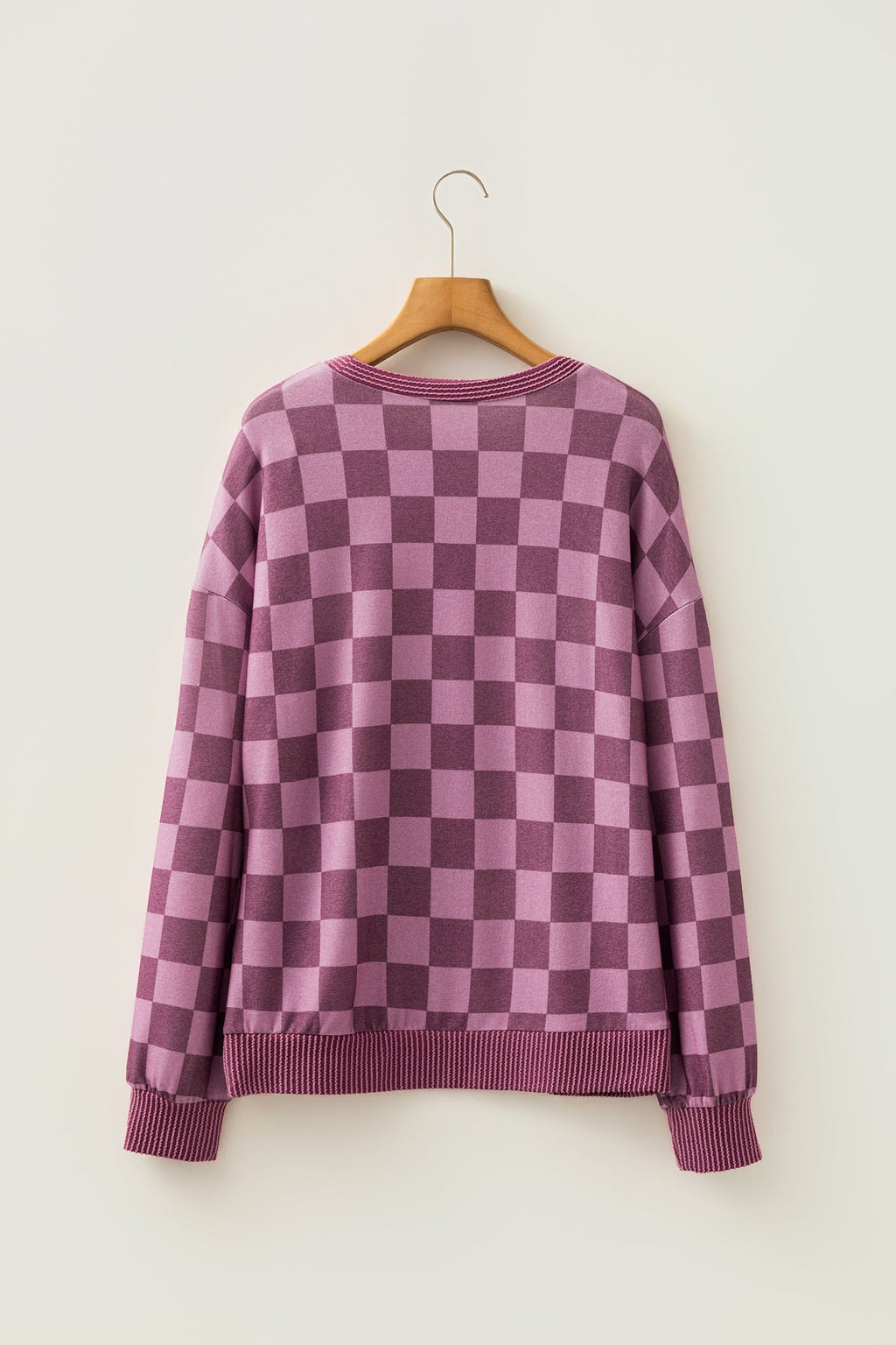 Checker Corded Knit Trim Long Sleeve Top